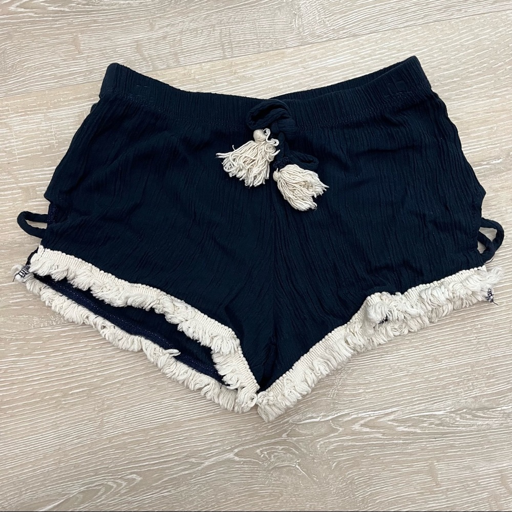 Vintage Havana Navy Blue Fringe Hem Side X Shorts Size: Medium